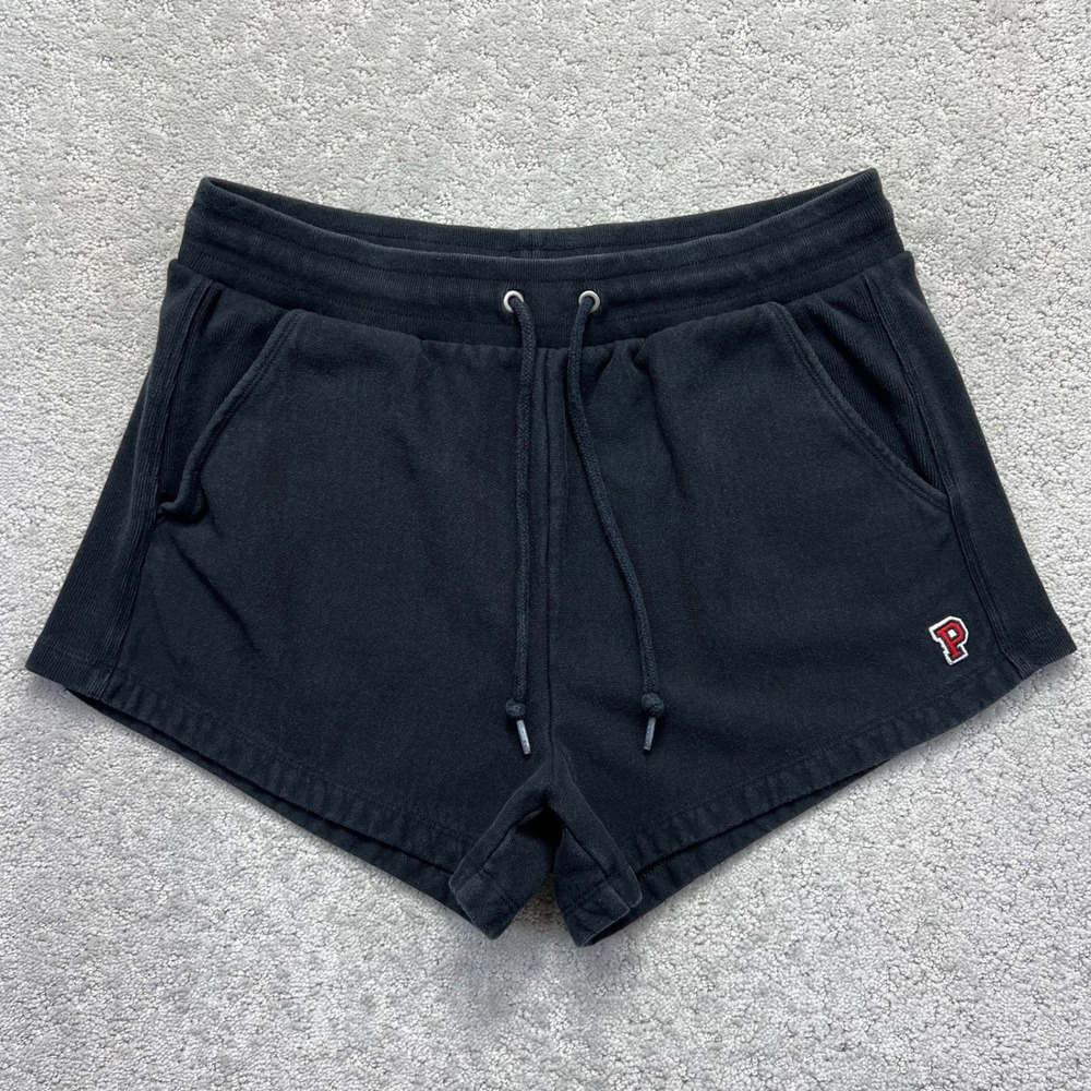 Victoria Secret PINK Shorts Womens Large Black Terry Varsity P Logo Sweats Y2k